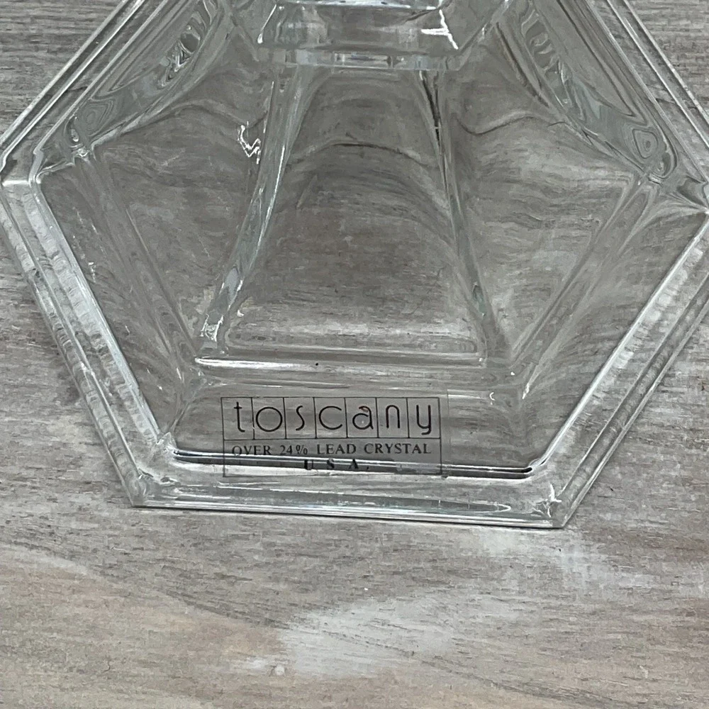 Toscany Lead Crystal Candlestick Set Hexagon Base 8.5 Inch Made in USA Clear